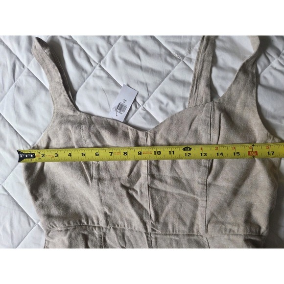 Old Navy Women's Linen Blend Midi Dress Beige Oatmeal A-Line V-Neck M Tall NWT - Picture 7 of 8